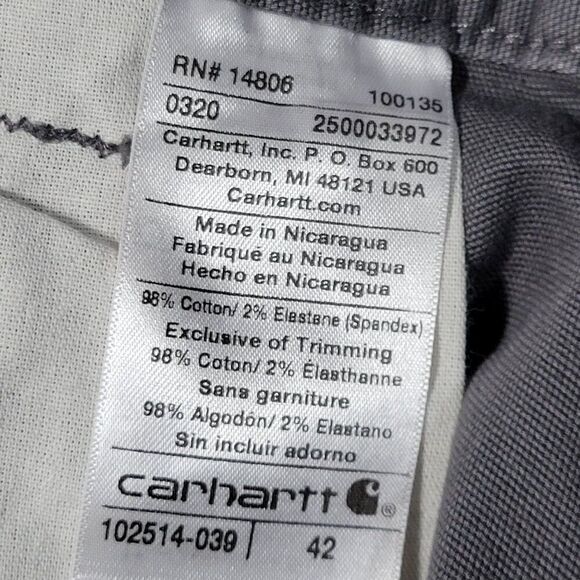 Carhartt Rigby Canvas Work Shorts Mens Size 42 Rugged Flex Relaxed Fit Gray NEW - Picture 8 of 13